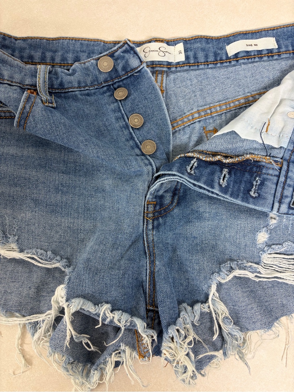 Jessica Simpson Light Blue Distressed Denim Button-Front Shorts
